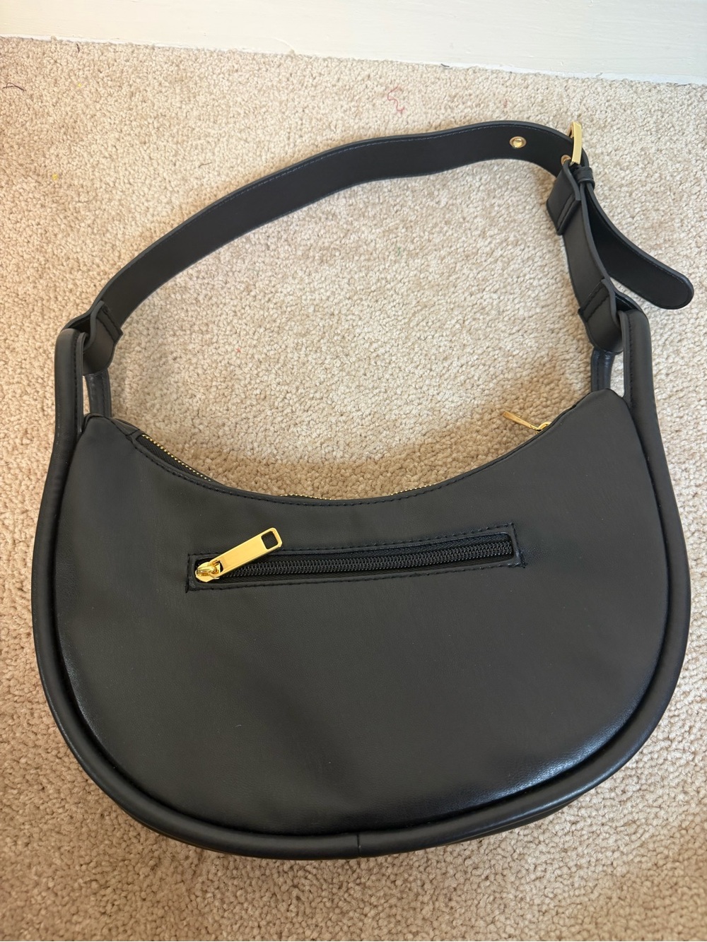 Time and Tru Black Crescent Shoulder Bag with Gold Hardware